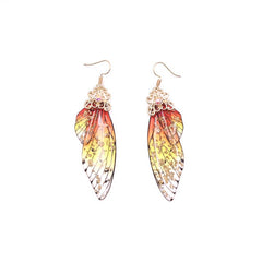 Handmade Butterfly Wing Drop Earrings with Foil Rhinestones