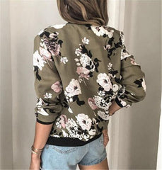 Women Floral Printed Jackets Spring Autumn Long Sleeve Zipper Bomber Outwear Casual Pocket Slim Streetwear Female Plus Size Coat