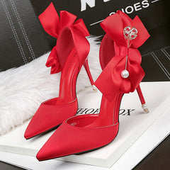Bow-knot Pumps Shoes High Heels Sandals Stiletto Heels Pearl Shoes