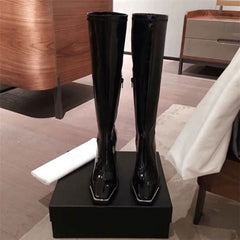 High Heel Women Long Boots High Quality Leather Patent Leather Ladies Zip Knight Boots