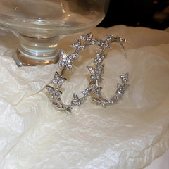 Butterfly Hoop Earrings Geometric Rhinestones Earrings