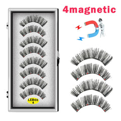 8PCS 4 Magnets Natural Mink Eyelashes false eyelashes magnetic eyelashes  Handmade Artificial With Tweezer Makeup Set