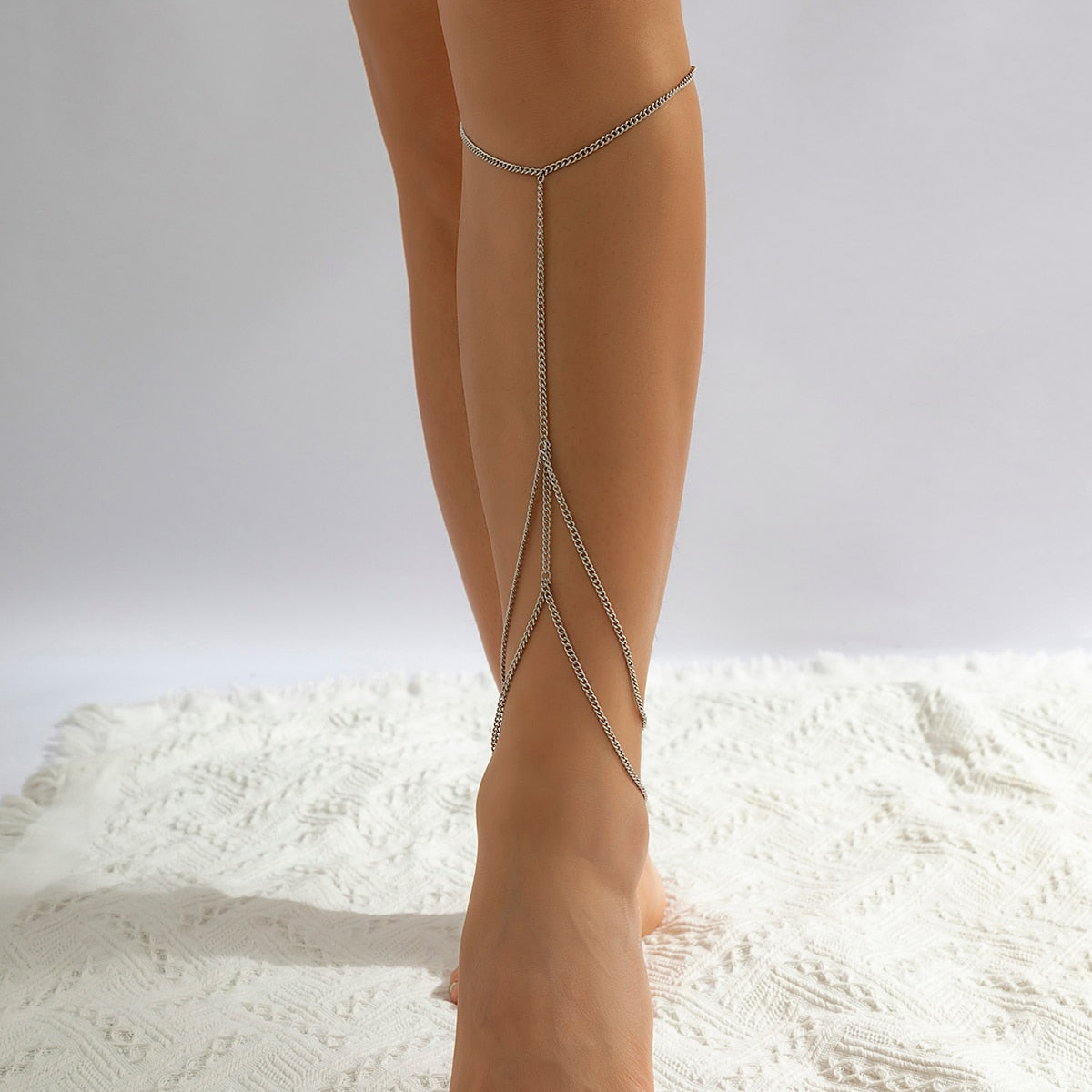 Multilayer Thin Metal Chain Anklets For