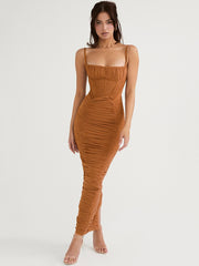 Spaghetti Strap Sleeveless Backless Zipper Long Dress