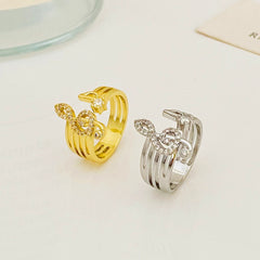 Korean Fashion Micro-set Zircon Music Note Ring Trend Copper Open Rings for Women Statement Finger Jewelry Wedding Decoration
