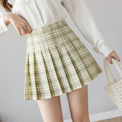 High Waist A-line Student Plaid Pleated Skirts Dance Mini Skirts
