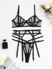 Ellolace Sensual Lingerie Sexy Transparent Bra And Panty Set Garters 3-Piece Porn See Through Underwear Sissy Erotic Costumes