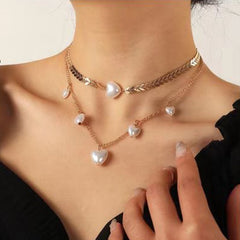 Exaggerated Pearl Necklace For Women Simple Versatile Golden Bead Opening Collar Exquisite Clavicle Korean Fashion Jewelry Gifts