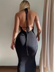 Skimings Sleeveless Backless Black Dress
