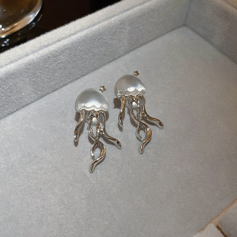 Floating Jellyfish Matte Crystal Earrings