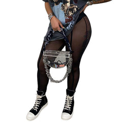 Sexy Mesh  Joggers Women Summer Solid See Through Skinny Pants Club Party Beach Pant Women Leggings