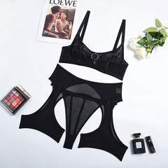 Ellolace Erotic Open Crotchless Sexy Lingerie Bra Sets For Women Garter Belt 3-Piece Delicate Underwear Seamless Exotic Outfits