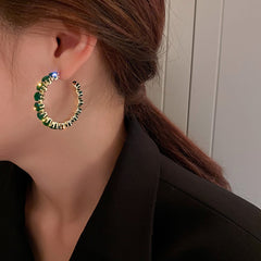 Shiny Luxury Hoop Earrings Round Green Zircon Crystal