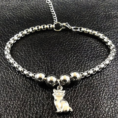 Fashion Cat Stainless Steel Chain Bracelet for Women Silver Color Bracelets Jewelry pulseras acero inoxidable mujer B18031S05