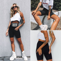 Thin Fitness Casual High Waist Biker Shorts Slim Knee-Length Bottoms Cycling Shorts Streetwear