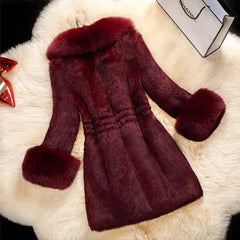 Top Quality Winter Coat for Women Windbreaker Plush Jackets 2022 Fashion Long Sleeve V-neck Faux Fur Coat