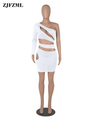 Y2K One Shoulder Bodycon Dresses Women Autumn 2022 Long Sleeve Hollow Sexy Party Dress Elegant Backless Pacakge Hip Vestidos