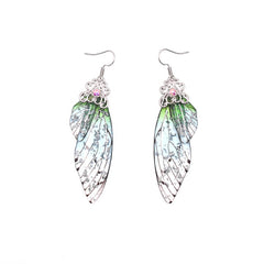 Handmade Butterfly Wing Drop Earrings with Foil Rhinestones