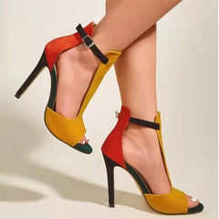 2022 New Summer Yellow High Heels Women Gladiator Sandals Ankle Buckle Strap Fashion Stripper Ladies Shoes  zapatillas mujer