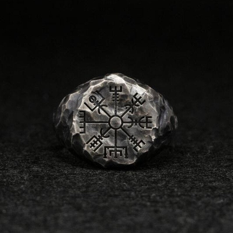 Viking Rune Symbol Rings for Women Men Vintage Compass Stone Meditation Ring Trendy Jewelry Gifts Open Ring Adjustable