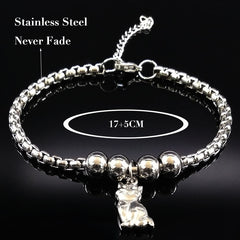 Fashion Cat Stainless Steel Chain Bracelet for Women Silver Color Bracelets Jewelry pulseras acero inoxidable mujer B18031S05