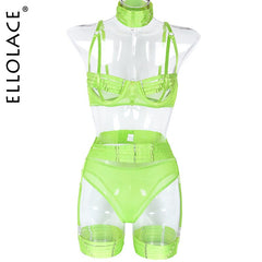 Ellolace Sensual Lingerie Woman Hollow Out Erotic Brief Sets Push Upp Adjustable Buckle Bra Garters 5-Piece Lace Underwear Whuta
