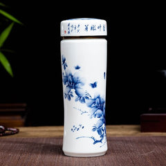 Jingdezhen ceramic teacup thermos mug with lid blue and white porcelain water cup liner office cup portable teacup Gift cup