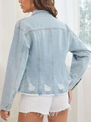 Spring Blue Denim Jackets Single Breasted Frayed Retro