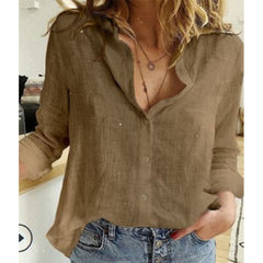 Button Lapel Cardigan Top Loose Long Sleeve Oversized Blouse