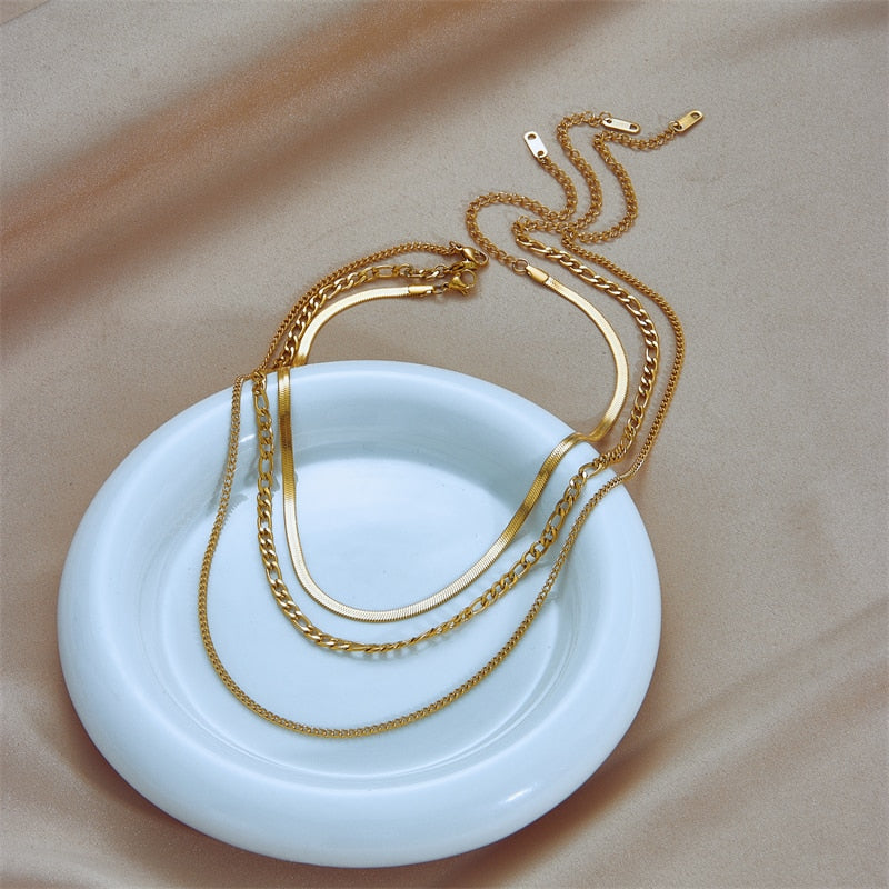 Gold Color 3 Chains Necklace