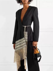 Ailigou Summer And Aummer New Ladies Long Coat Asymmetric Embroidered Tassel Ladies Jacket Office Work Outerwear Coat