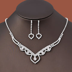 Wedding Lozenge Step Style Rhinestone Necklace Earrings Set For Women Jewelry Silver Plated Choker Tassel Earrings Bridal Gifts