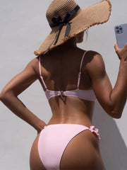 Solid Swimwear Sexy Push Up Ruffle Thong One Piece Swimsuit