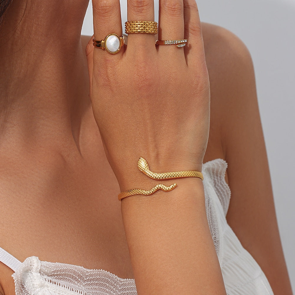 Stainless Steel Real Gold Plated Snake Gold Bangle Main image