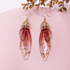 Handmade Butterfly Wing Drop Earrings with Foil Rhinestones