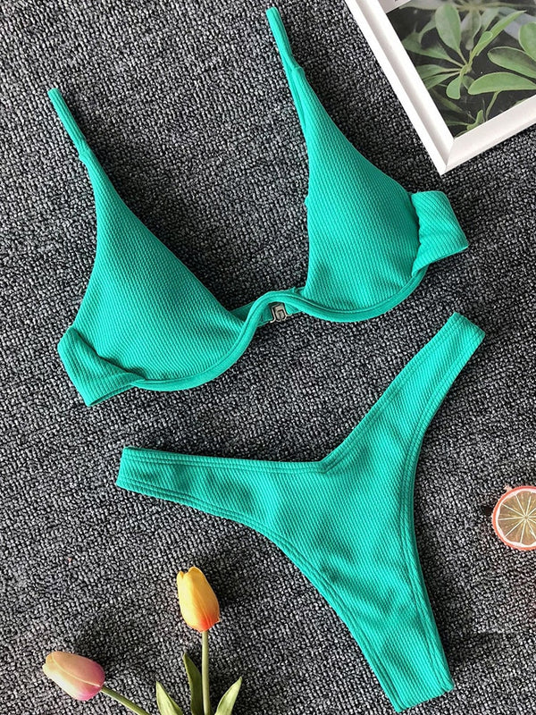 Solara V-Bar Underwire Ribbed Bikini Two-piece