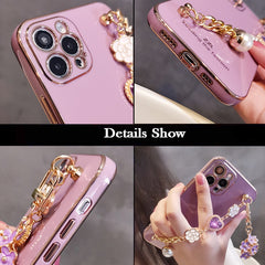 Glitter Camellia Gem Bracelet Flower Pendant Phone Cases for IPhone