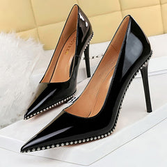 Rivet Pumps High Heels Stiletto Pu Leather Heels