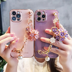 Glitter Camellia Gem Bracelet Flower Pendant Phone Cases for IPhone