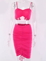 Articat Two Piece Sexy Pleated Party Dress Women Spaghetti Strap Backless Slinny Pencil Christmas Dress Casual Dress Vestidos