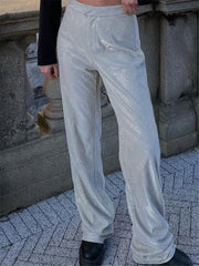 Tossy Glitter Silver Party Two Piece Pants Set Women Club Night Outfits Fashion Sparkly Blazer Matching Sets Femme Tracksuit