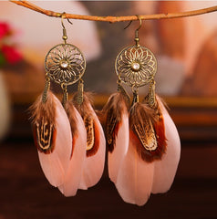 Dream Catcher Boho Feather Earrings Vintage Ethnic Statement Hanging Bohemian Long Tassel Earrings Women Lady 2022 Trend Jewelry