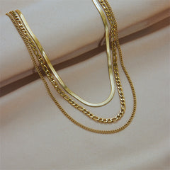 Gold Color 3 Chains Necklace