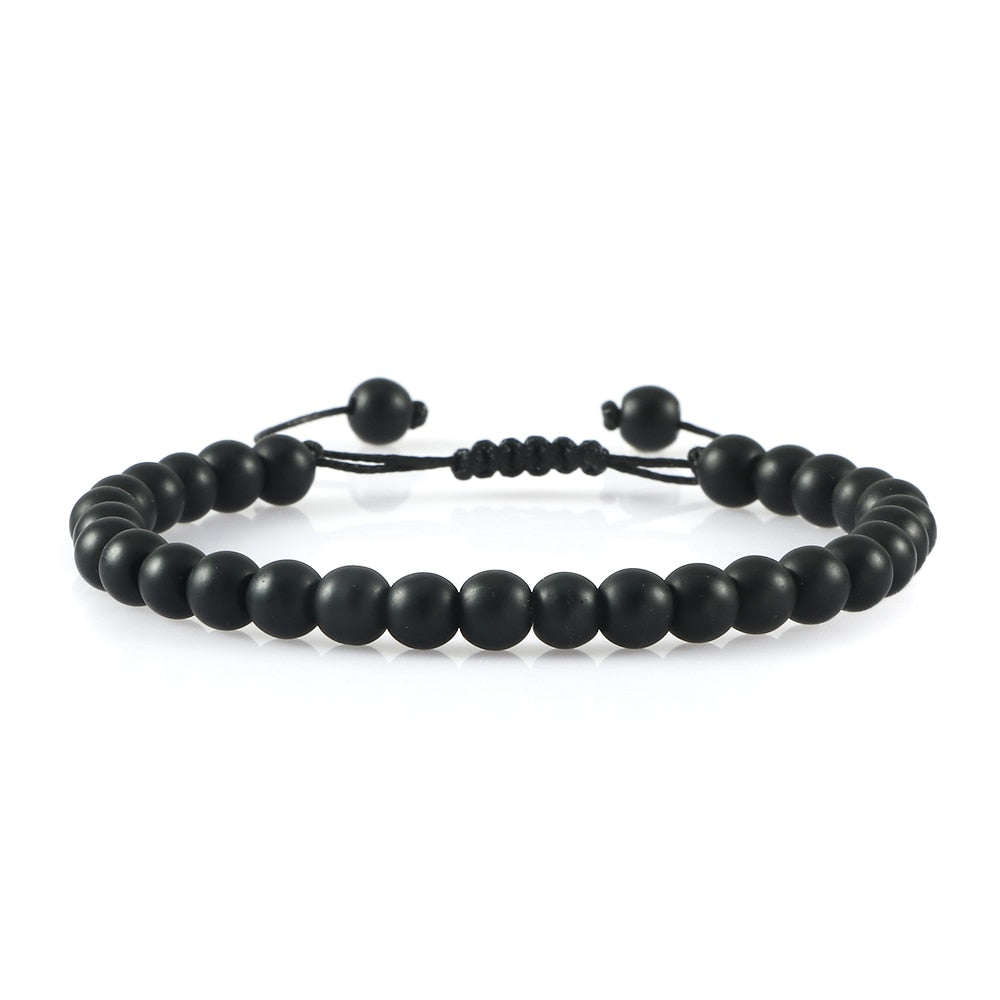 Beaded Bracelet Handmade 4 6 8mm Natural Stone Shiny Black Onyx Beads Bracelets