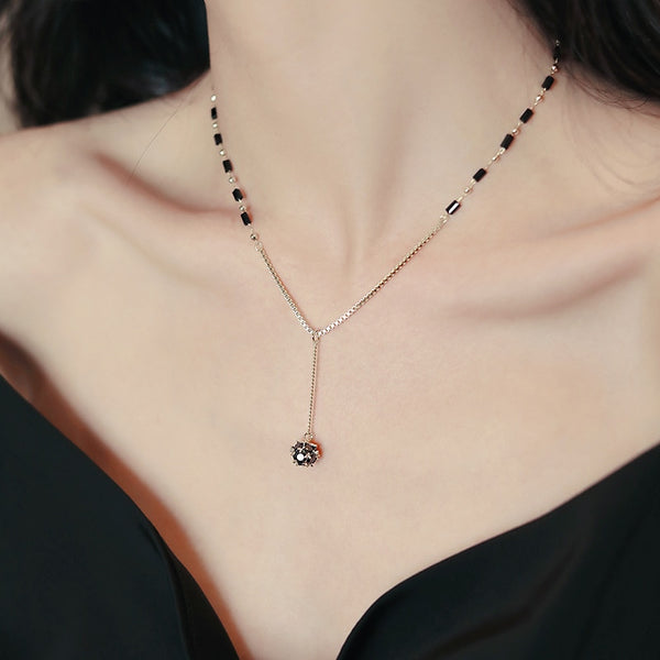 Mysterious Sexy Black Crystal Zircon Ball Necklace