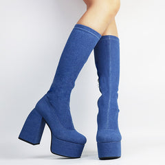 Sofia Platform Over The Knee High Boots Chunky Heels