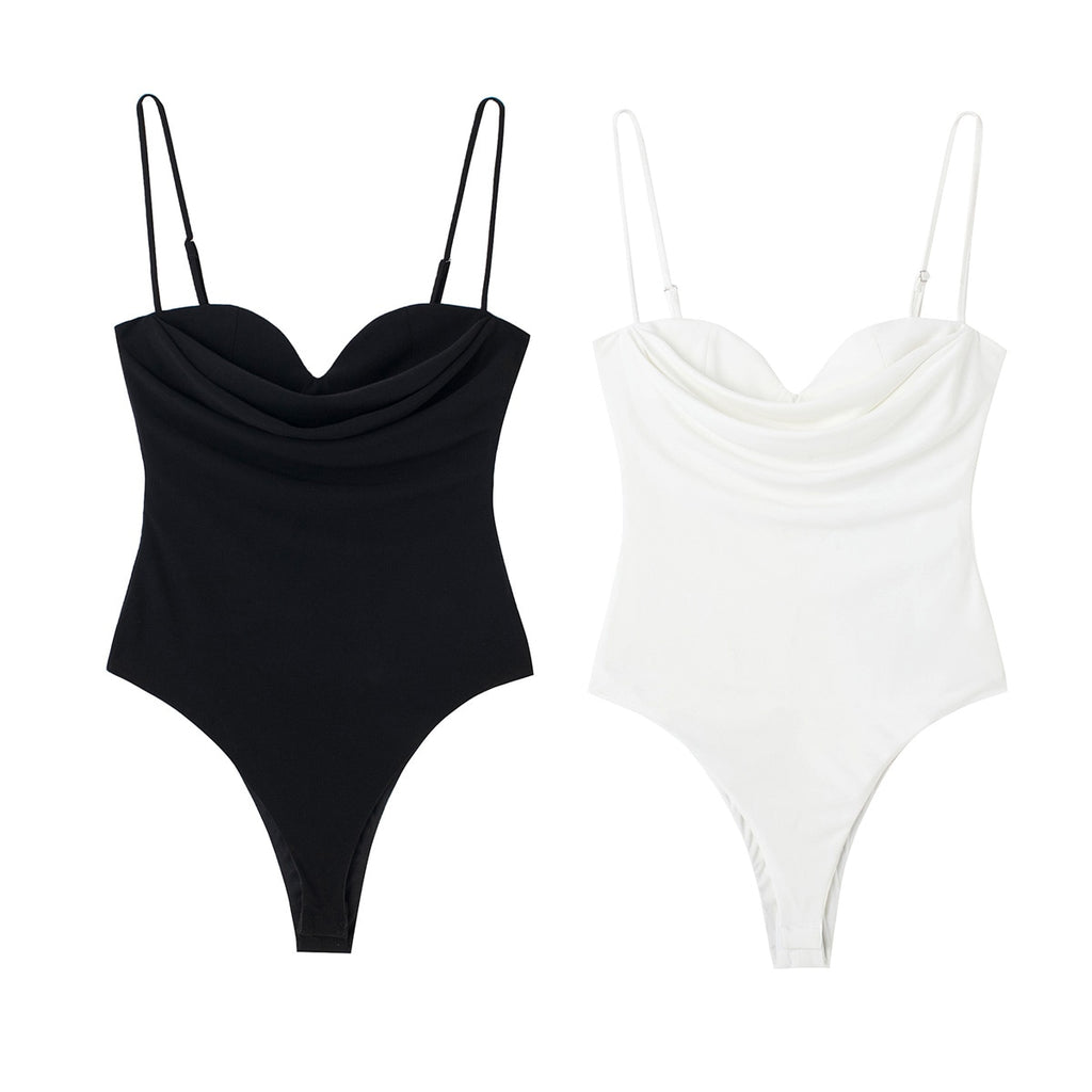 Bodysuits For Women 2022 Fashion Sweetheart Neck Draped Bodysuit Sleeveless Spaghetti Strap Skinny Night Out Sexy Bodysuit Tops