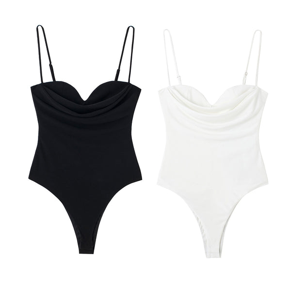 Bodysuits For Women 2022 Fashion Sweetheart Neck Draped Bodysuit Sleeveless Spaghetti Strap Skinny Night Out Sexy Bodysuit Tops