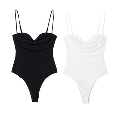 Bodysuits For Women 2022 Fashion Sweetheart Neck Draped Bodysuit Sleeveless Spaghetti Strap Skinny Night Out Sexy Bodysuit Tops