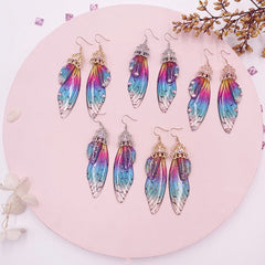 Handmade Butterfly Wing Drop Earrings with Foil Rhinestones